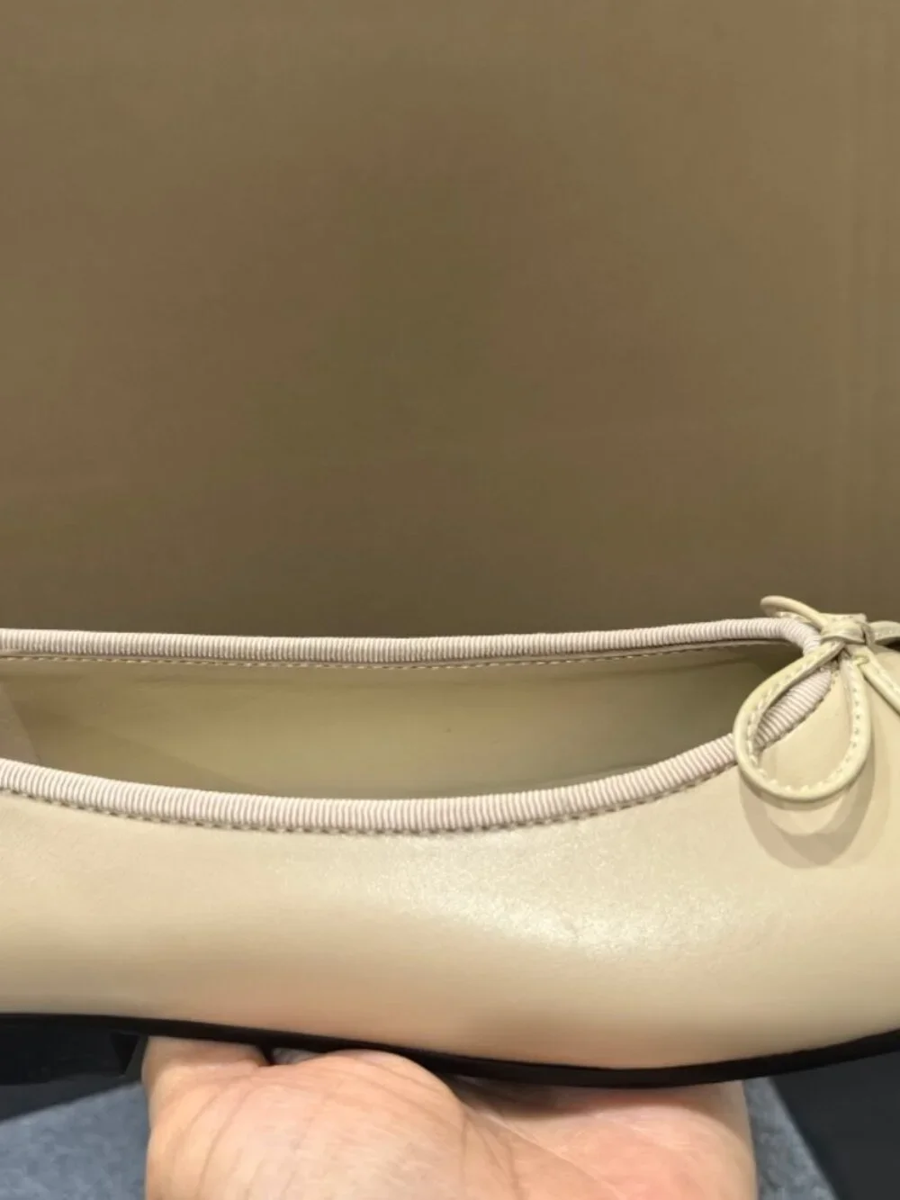 CHANEL Beige Lambskin Cap Toe Ballerina Flats